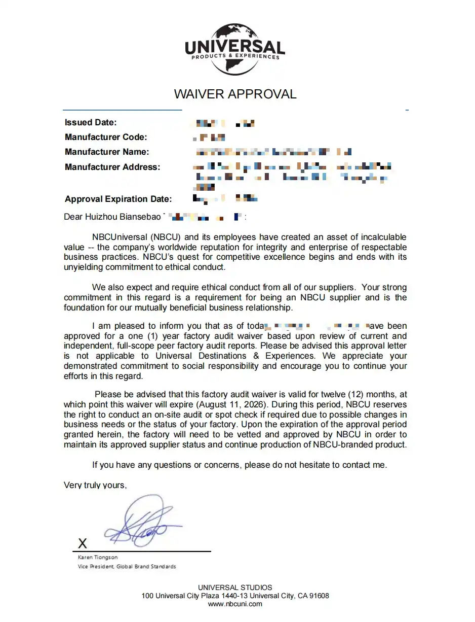 NBCU Compliance Audit Certificate