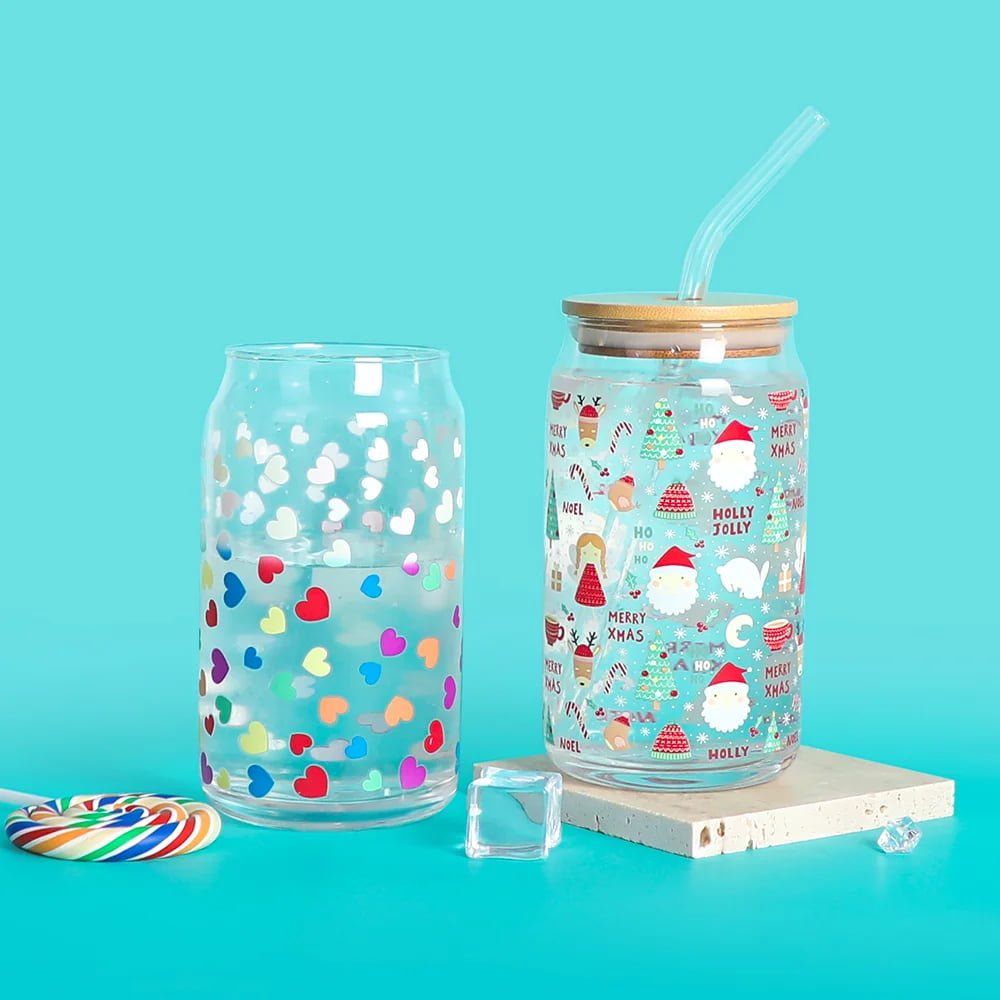 16oz glass can with bamboo lid and Straw