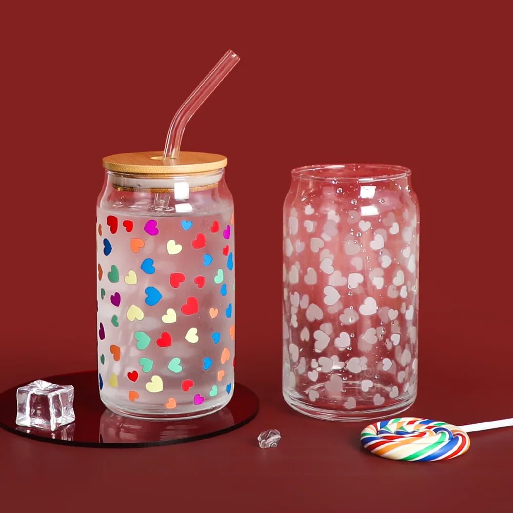 16oz glass can with bamboo lid and Straw