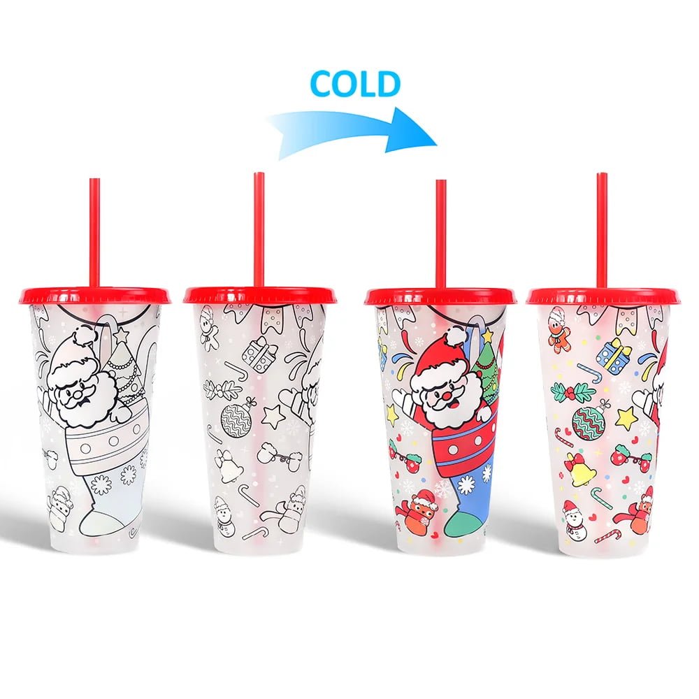 710ml 24oz Christmas cold changing Plastic Cup