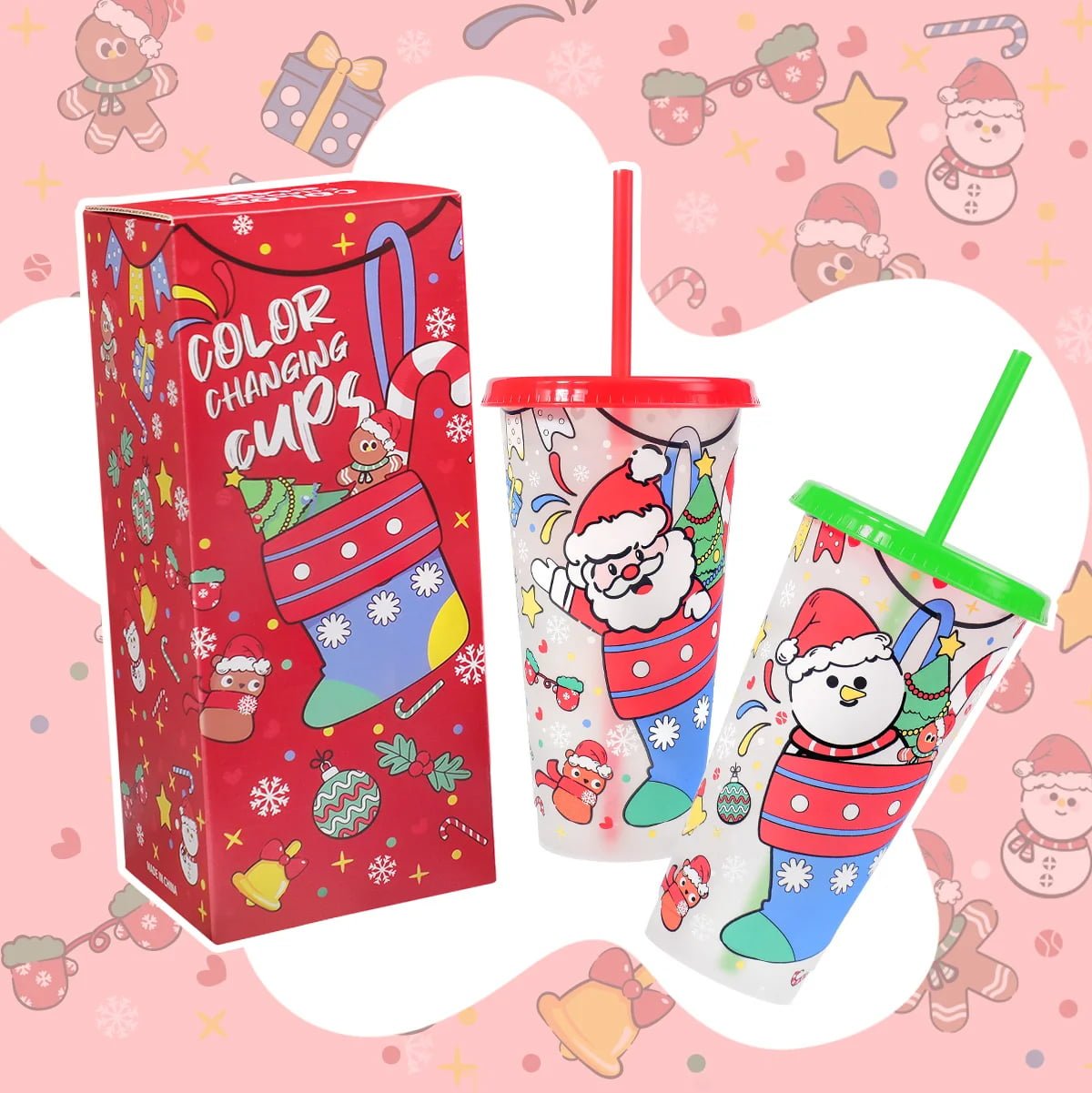 710ml 24oz Christmas cold changing Plastic Cup