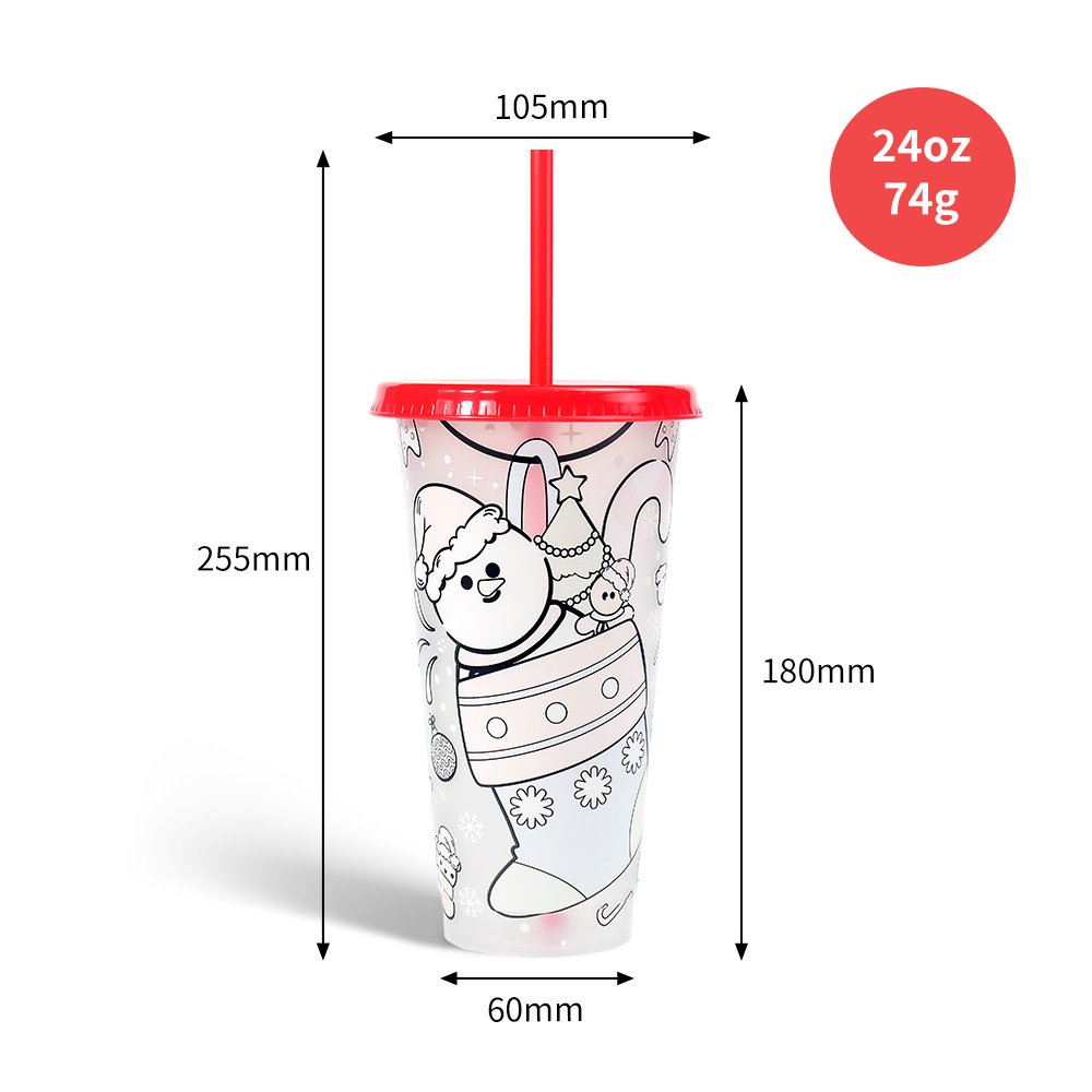 710ml 24oz Christmas cold changing Plastic Cup