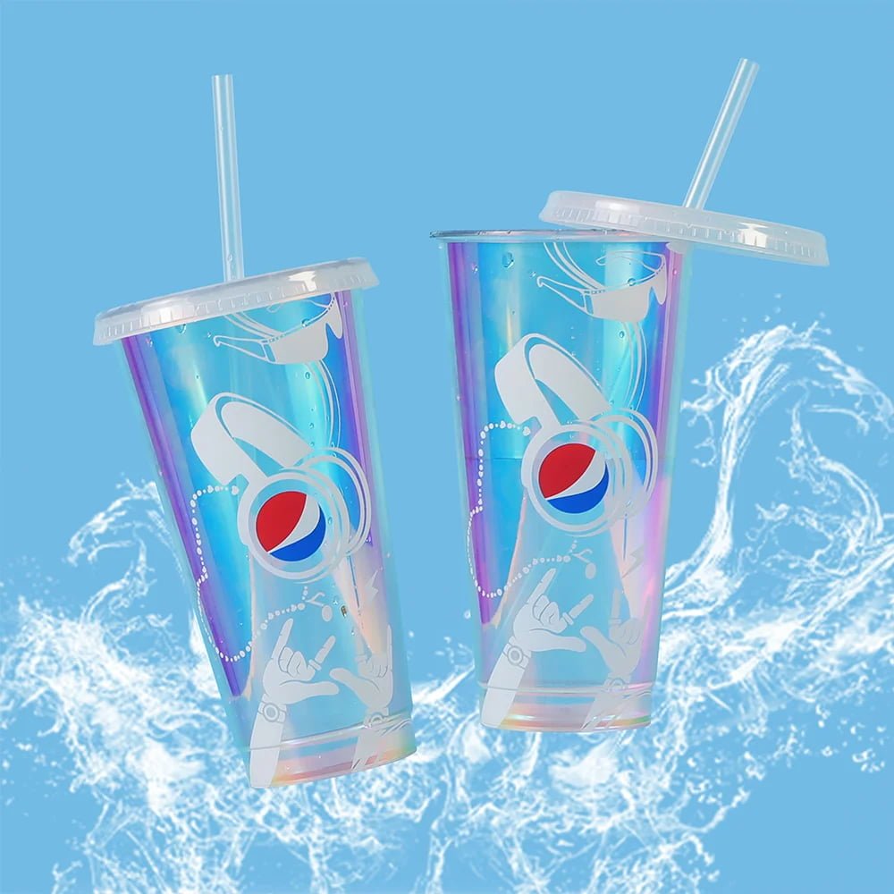 710ml  PET Holographic Cup with lid and straw