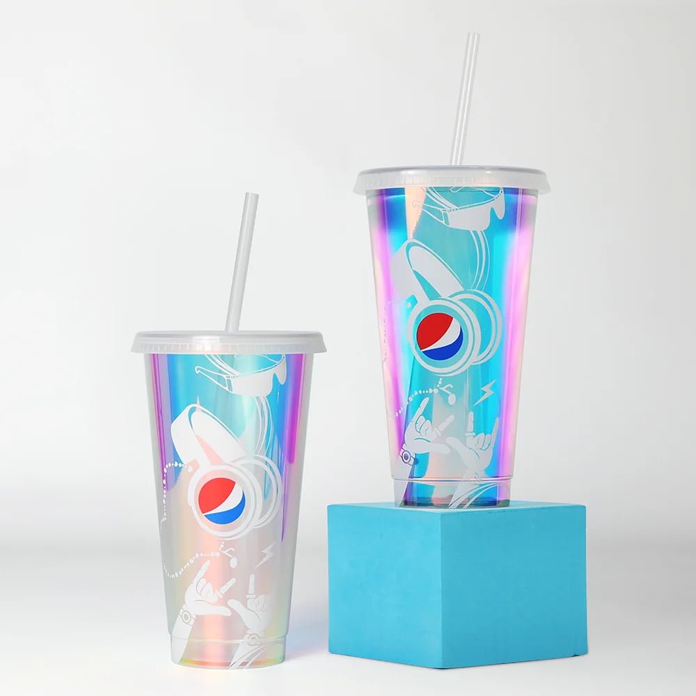 710ml  PET Holographic Cup with lid and straw