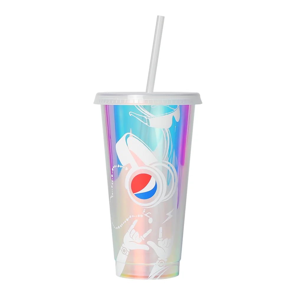 710ml  PET Holographic Cup with lid and straw