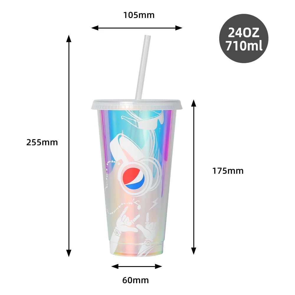 710ml  PET Holographic Cup with lid and straw