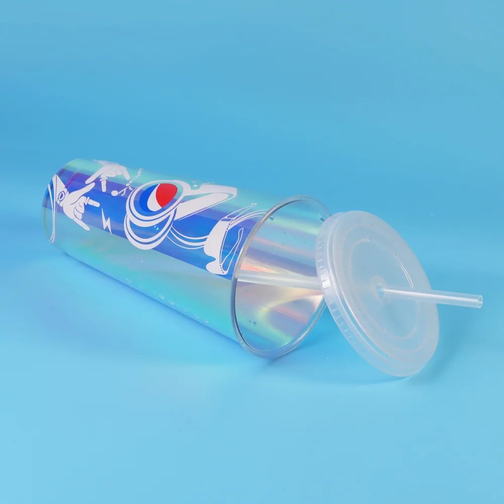 710ml  PET Holographic Cup with lid and straw