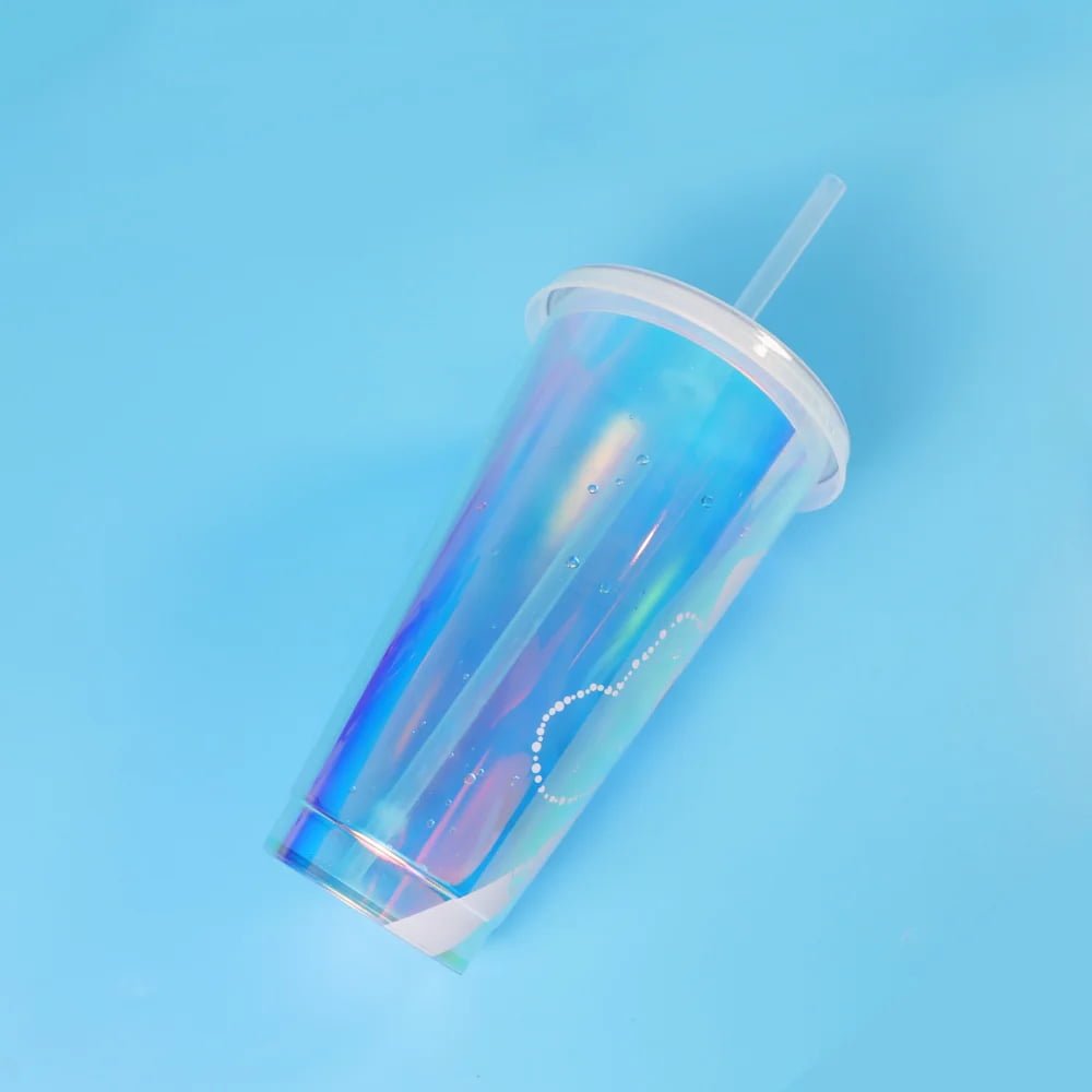 710ml  PET Holographic Cup with lid and straw